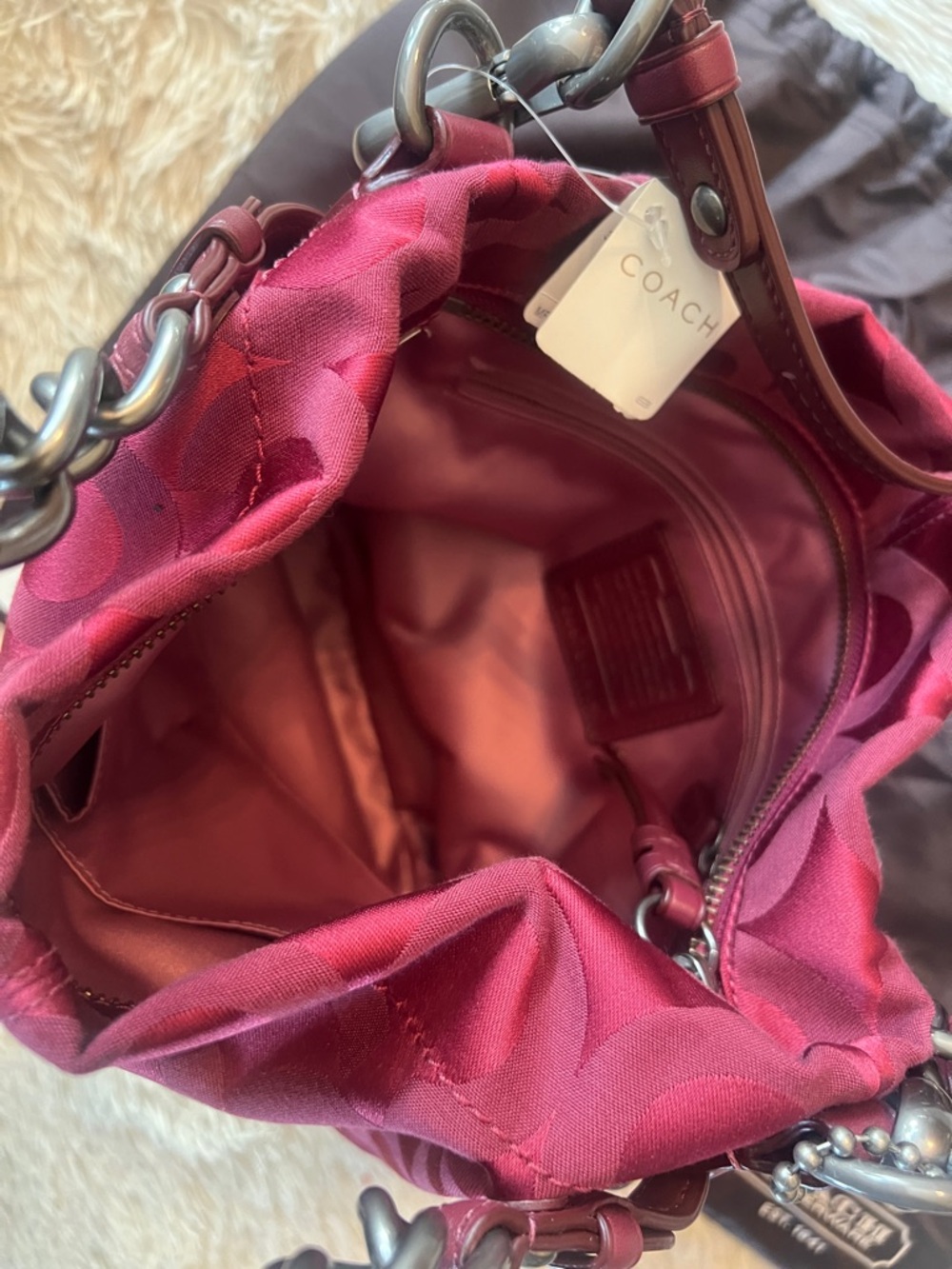 Coach Pink Signature Satchel with Leather Trim - Picture 3 of 11